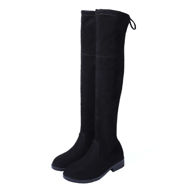 2022 Winter Over The Knee Stretch Boots Women's Fashion Thick Heel Mid-heel Boots Plus Velvet Warm High Tube Flat Skinny Boots