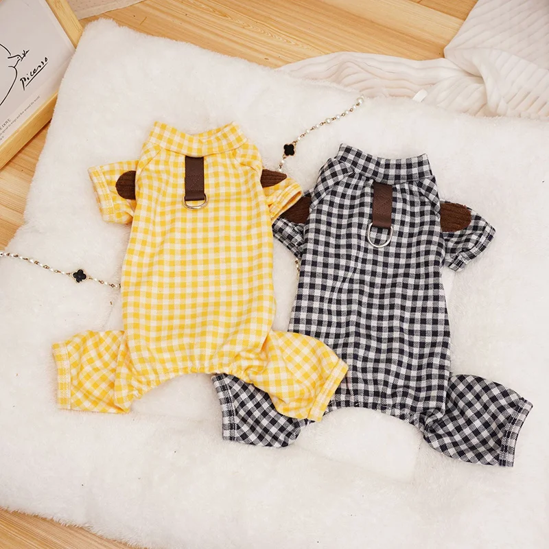 

Fashion Plaid Dog Bodysuit Spring Summer New Pet Four Legs Clothes Puppy Home Clothing Yorkshire Pullover