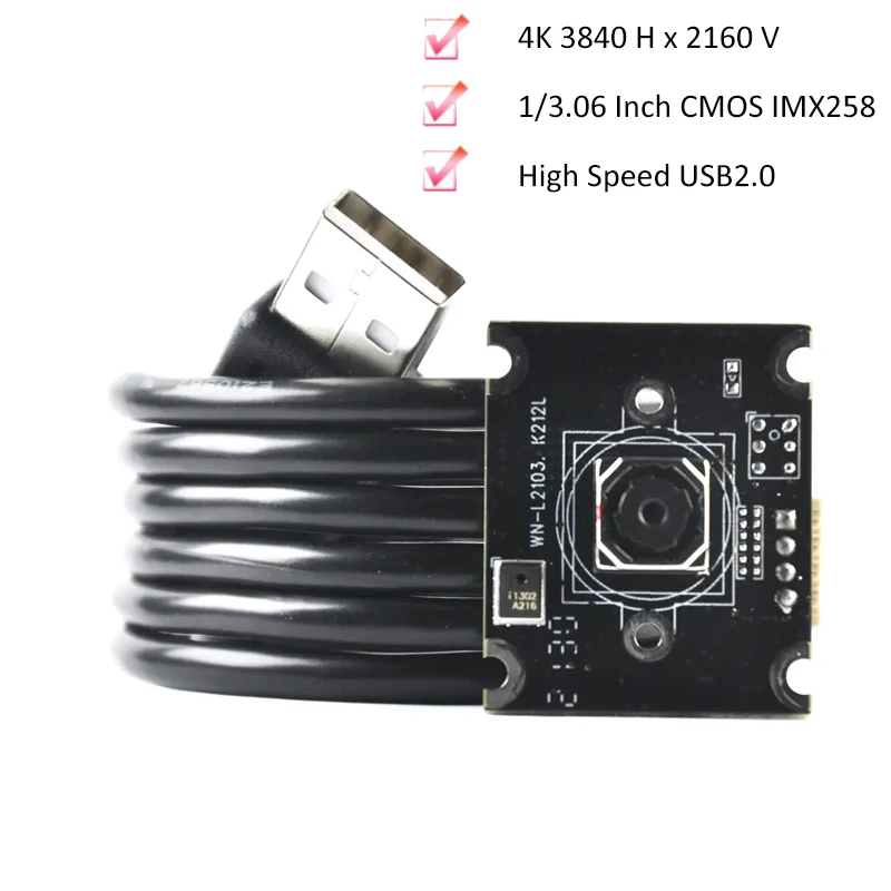 

4K HD USB Camera Module IMX258 Sensor Autofocus 77.2° MJPEG 30FPS With Digital Mic for Product Vision