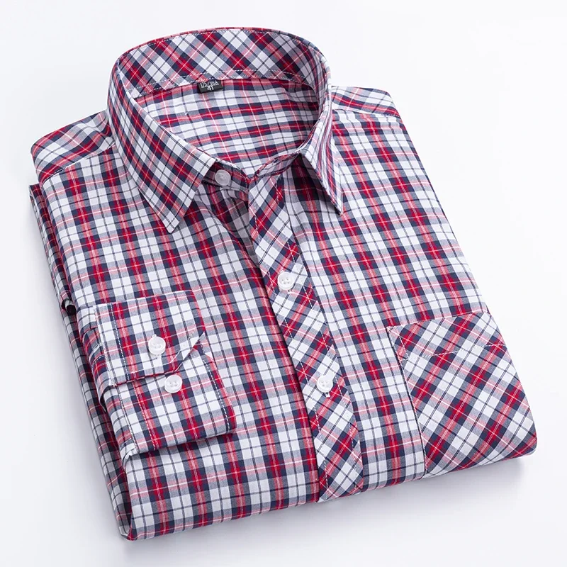 Cotton Plaid Casual Shirts For Men England Fashion Style Long Sleeve Turn Down Collar Breast Pocket Plus Size Smart Dress shirts