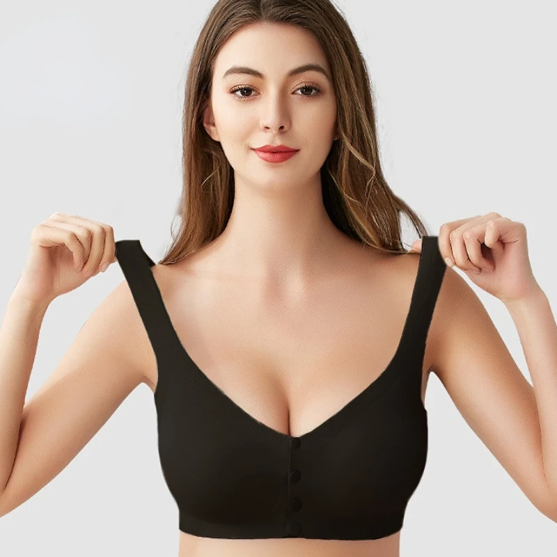 No Steel Ring Push Up Bra Vest Front Open Button Thin Women's