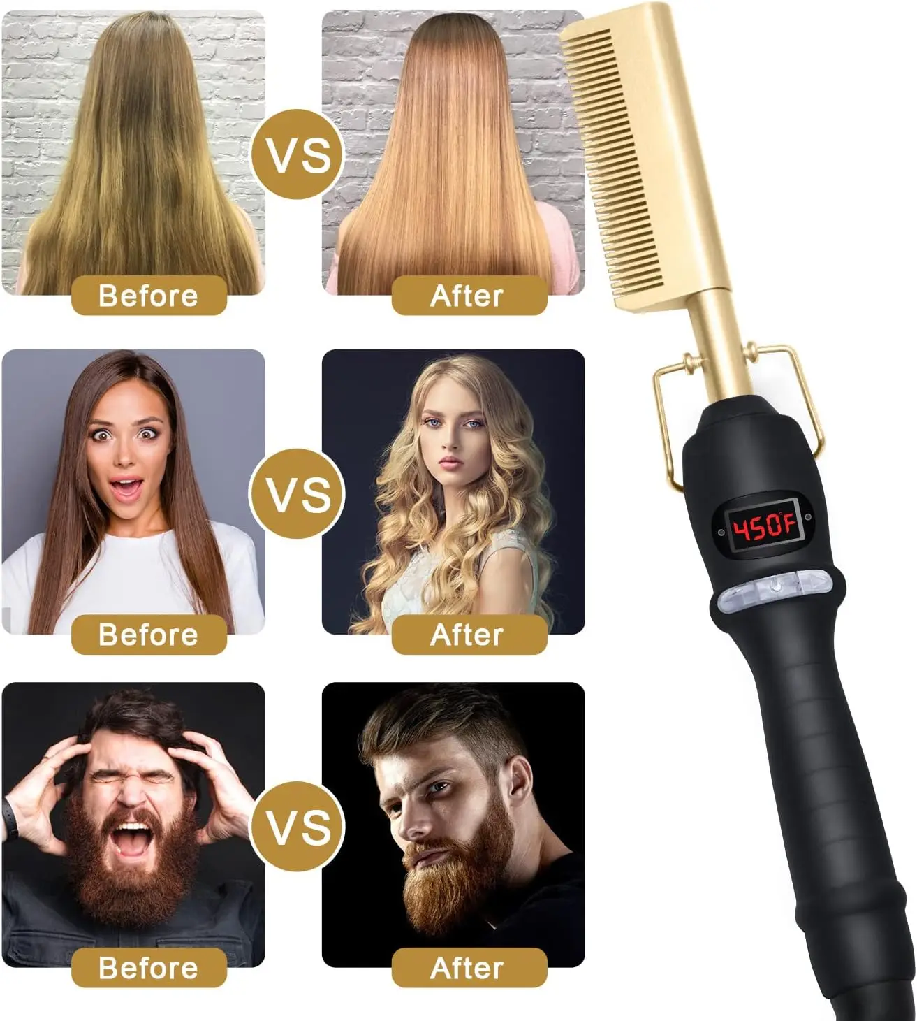 Hot Comb Hair Straightener Heat Pressing Combs LCD Ceramic Curling Iron for Hair Beard Wigs Wet and Dry Hair Styling Tools 6