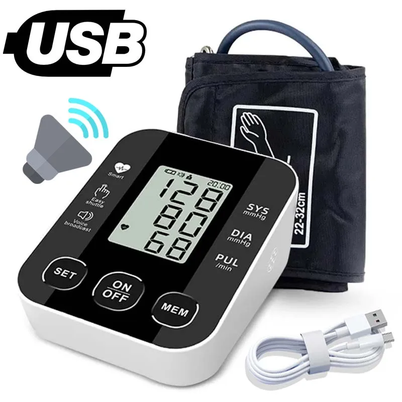 English Voice Digital Upper Arm Tonometer Medical Blood Pressure Monitor Heart Rate Sphygmomanometer Tensiometers Meter Cuff blood pressure monitor blood pressure meter