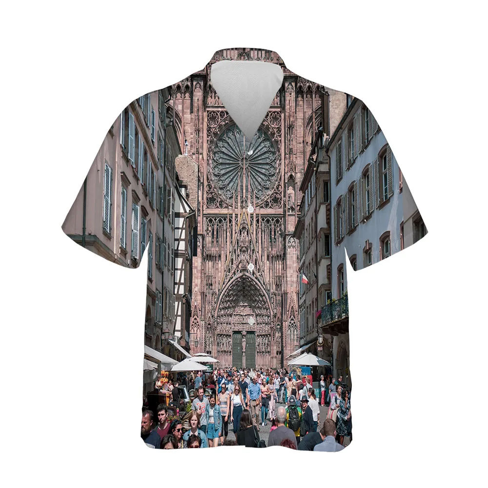 Jumeast Summer New 3D Men's Short Sleeve Shirts Oversized Streetwear Hawaiian Beach Shirts Supernatural Gothic Architecture Tops architecture in asmara