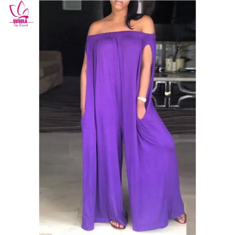 

SUSOLA Summer Black/Blue/White/Gray Casual Ladies Loosed Jumpsuits 3XL XXXL Sexy Off Shoulder Slash Neck Jumpsuits