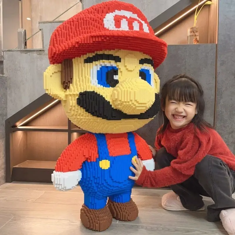 

50cm Super Marios Bros Big Building Blocks Cartoons Model Doll Graphics Anime Figure Education Ornaments Children Diy Gifts