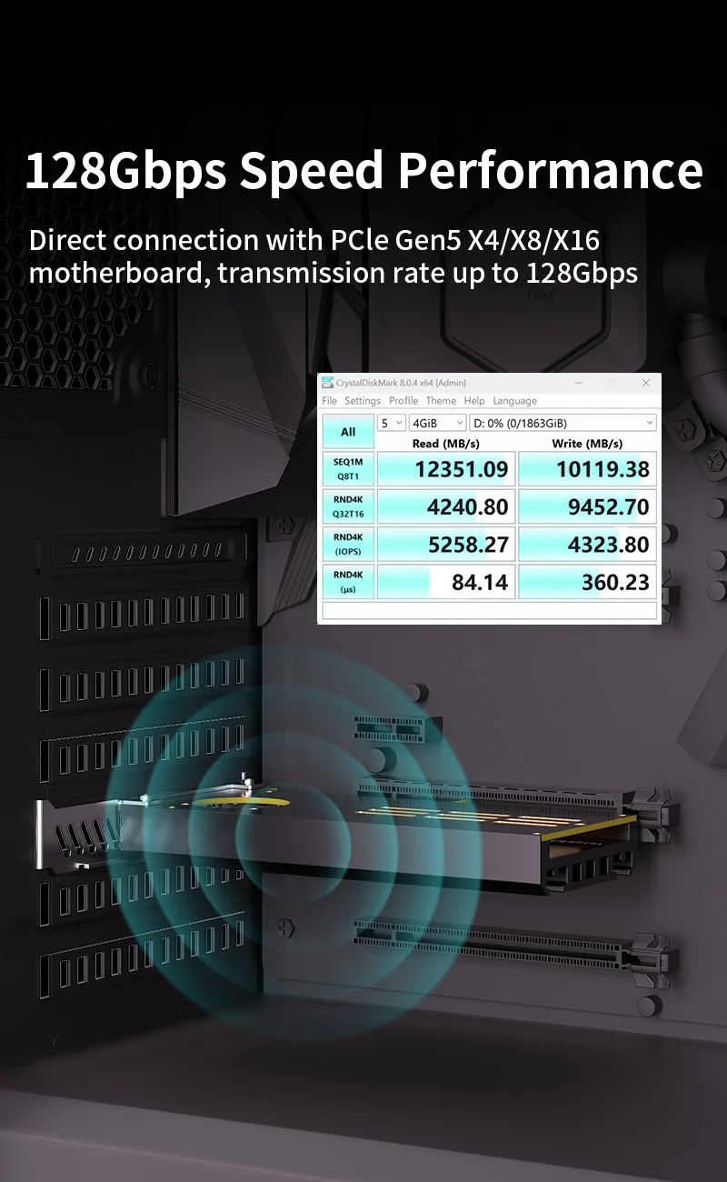 TEUCER PCIE 5.0 to M.2 NVMe Adapter Card High-Speed PCIe X4/X8/X16 to M2 SSD Con