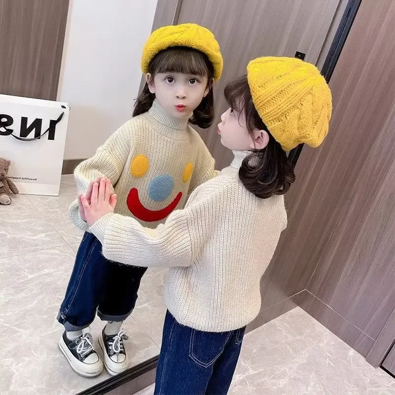 여성용 폴로 터틀넥 스웨터, 루즈핏 한국 스타일 청소년 스웨터, 중년 어린이용 베이스레이어 상의, 겨울