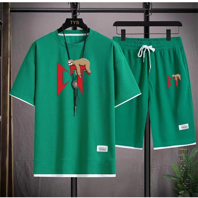 thumbnail image 1 of Conjuntos para hombre Corridos Tumbados Camiseta holgada de manga corta con cuello redondo y pantalones cortos con cordón Natanael Cano 2 piezas Ropa de calle Trajes casuales para hombre, 1 of 5