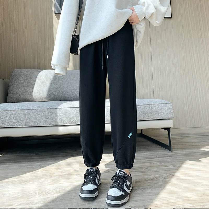 Women's Spring Autumn Elastic High Waisted Solid Drawstring Bandage Pockets Casual Sports Harlan Trousers Vintage Elegant Pants