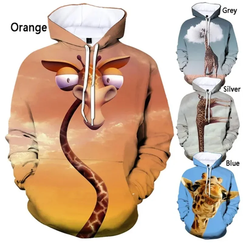 Felpe Con Cappuccio Stampa Giraffa Animale Carino 3D Giraffa Camelopardalis Giacche Grafiche Per Uomo Bambini Pullover Divertenti Tute Moda