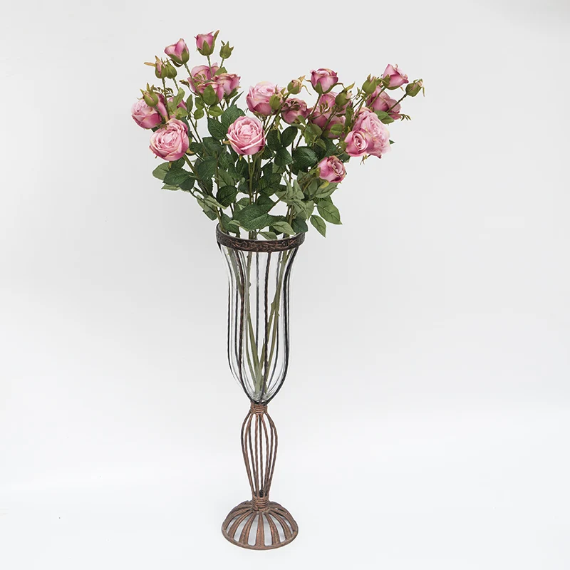 

58CM American Vintage Living Room, Floor to Floor Glass Vase Decoration with Fine Mouth, Simulated Flower Arrangement Decoration