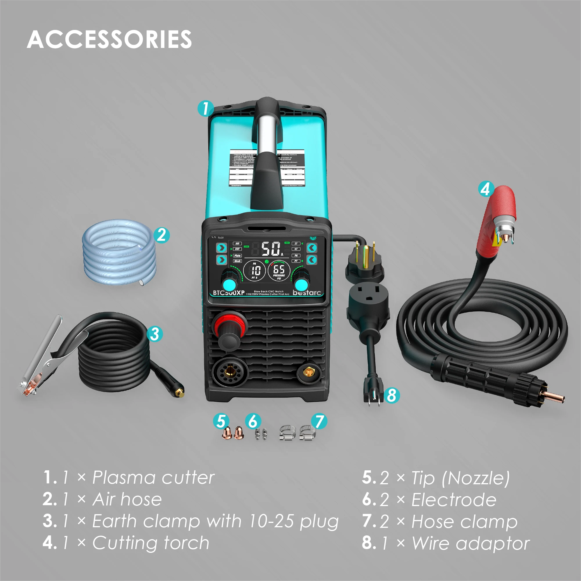 CNC Plasma Cutter Non-HF Pilot Arc bestarc 50A BTC500XP 11GEN Blow Back Technology 16mm Clean Cutting with Digital Screen