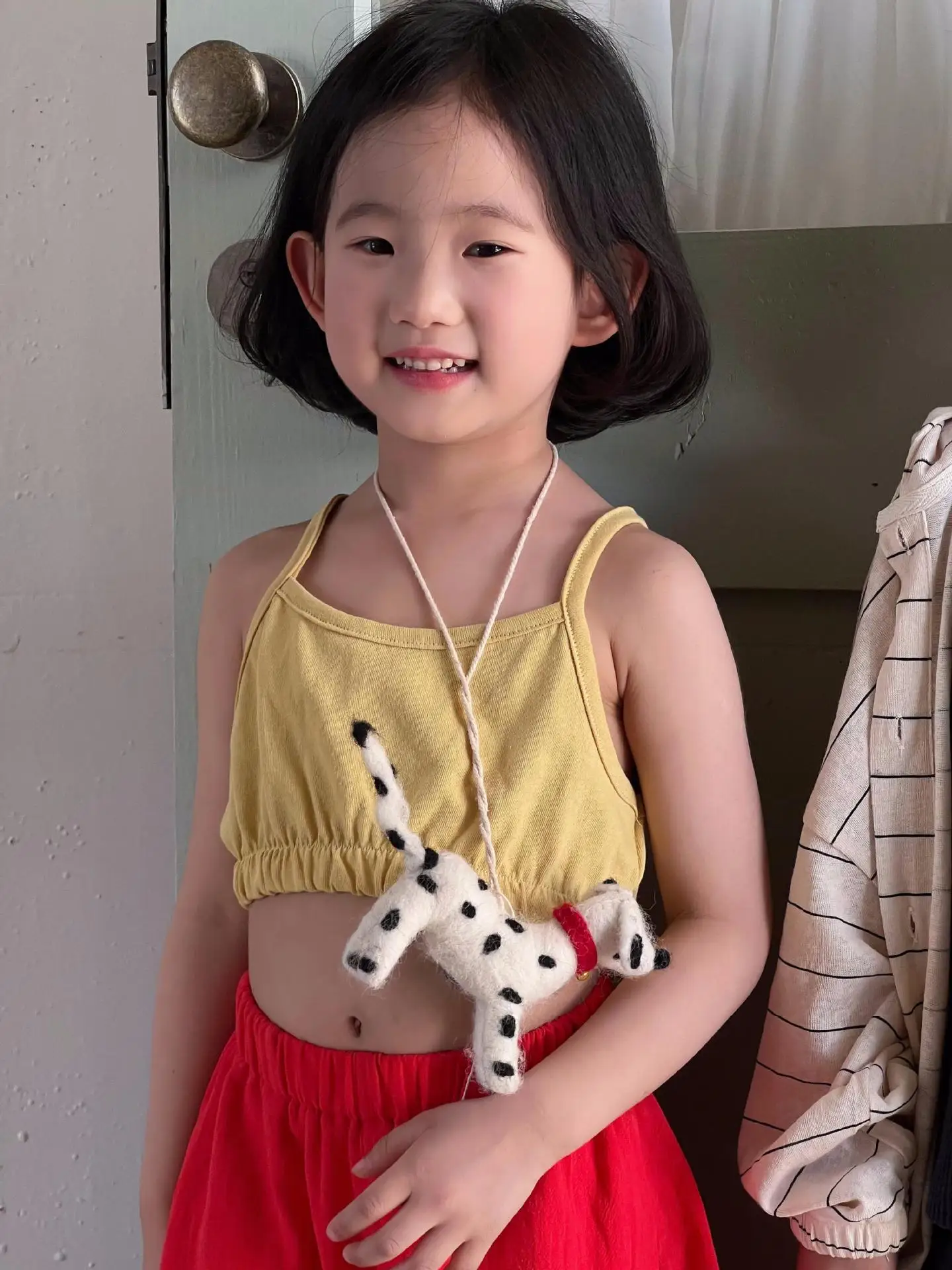 

Vest Korean Childrens Clothing Summer New Girls Camisole Shirt Short Solid Tops Sling 2024 Elastic Waist Fashion Lovely