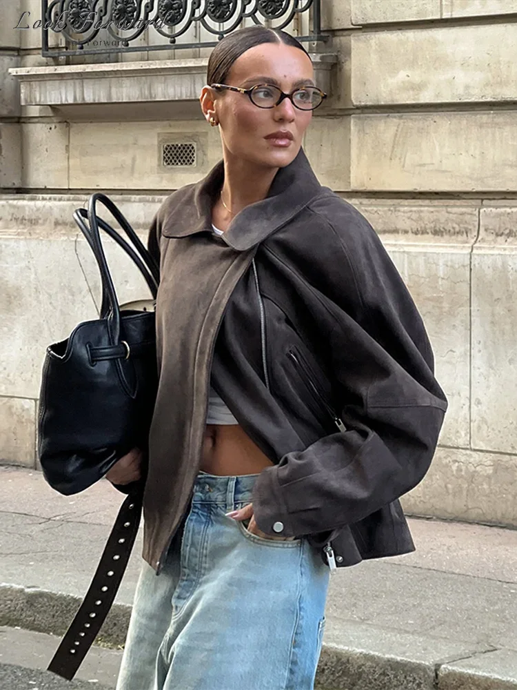 Suede Loose Biker Jacket Vintage Suede Jacket Women Belt Loose