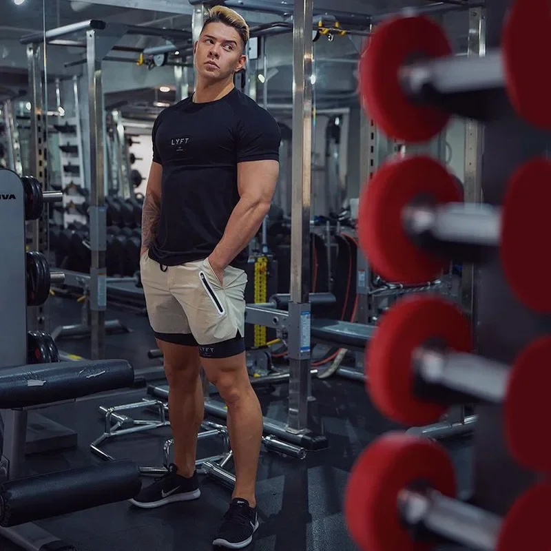 Men's Casual Loose Fit Basketball Shorts Summer Sport Fitness Quick Dry Double Layer Zipper Multi Pocket Leisure Pants