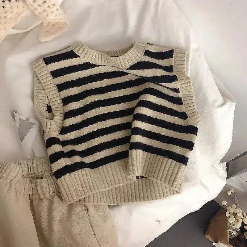 HoneyCherry Children's Striped Jacquard Vest Knitted Vest Baby Sweater Baby Clothes Kids