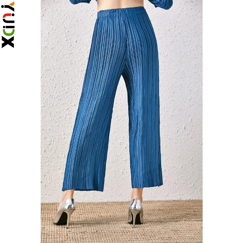 

YUDX Miyake High-waisted Wide-leg Draped Pants for Women Spring Autumn New Casual Simple Pleated Casual Straight Trousers