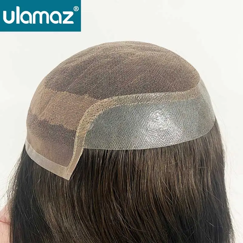 Topper per capelli in pizzo PU per donna, parrucca lunga e liscia, parrucche da donna, parrucca frontale in pizzo con capelli umani, topper per capelli personalizzato, parrucche da donna
