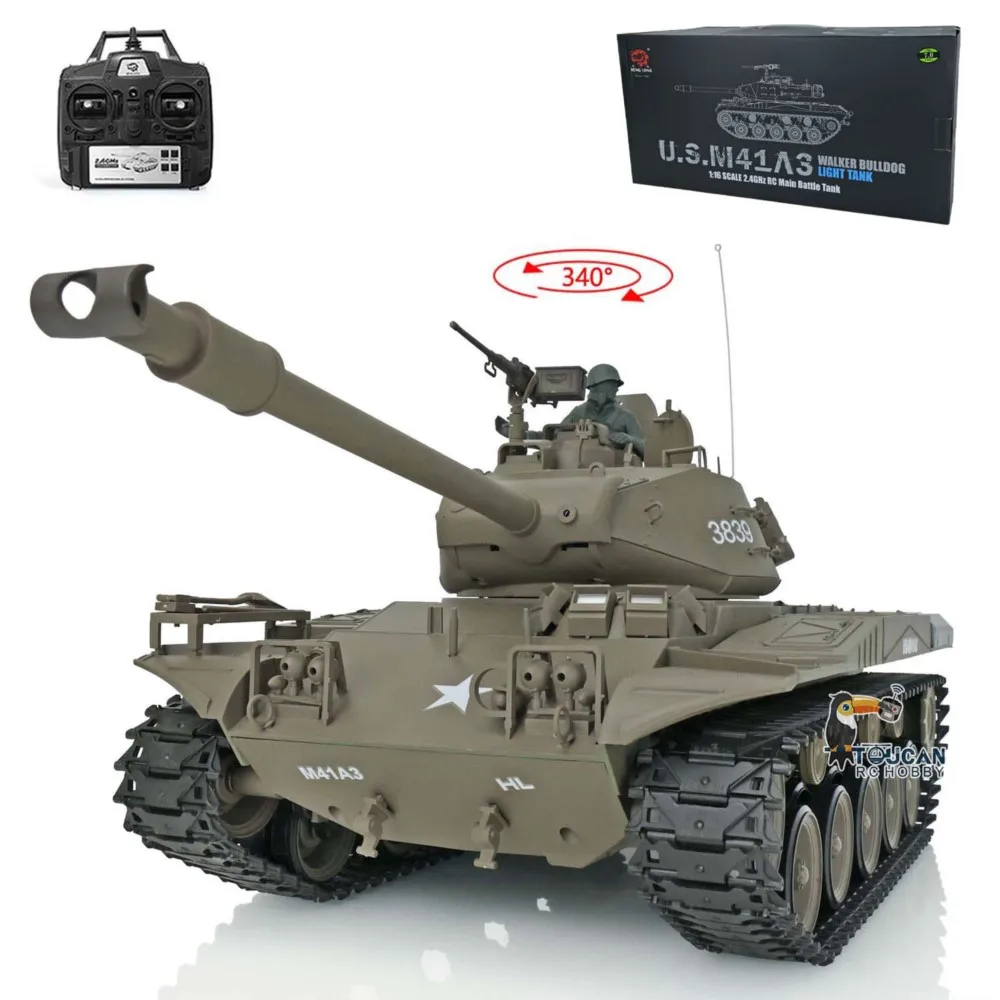 2.4Ghz 헹롱 1/16 스케일 7.0 RC 플라스틱 탱크 팬저 워커 불독 RTR 무선 조종 전투 탱크 모델 3839 장난감 TH17323