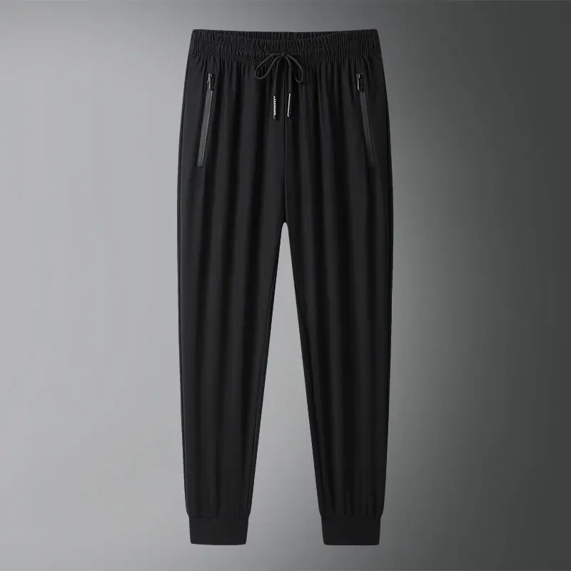 

Summer Ice Silk Trousers Men's Gym Sports High Elastic Breathable Hallen Pants Casual Plus Size 8XL Zipper Pocket Jogging Pants