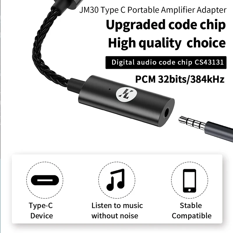 JCALLY CS43131 Digital Audio DAC Light-ning to 3.5mm DAC For iPhone IOS Type-C to 3.5mm USB DAC For Android 32bits/384kHz DSD256