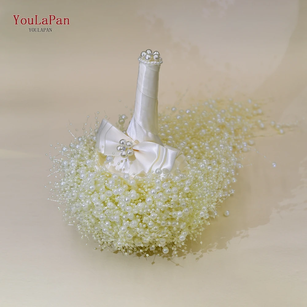 YouLaPan Handmade Bridal Bouquet Full Pearl White Wedding Bouquet Bridal Wedding Accessories Bride Hand HF24