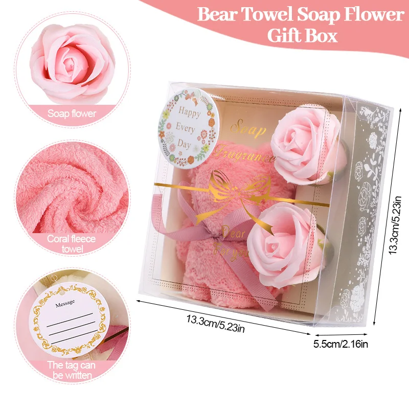 1Set Towel Bear Soap Flower Gift Box,Valentine's Day,Wedding,Mother's Day Christmas Gift Birthday Party Baby Shower Guest Favors