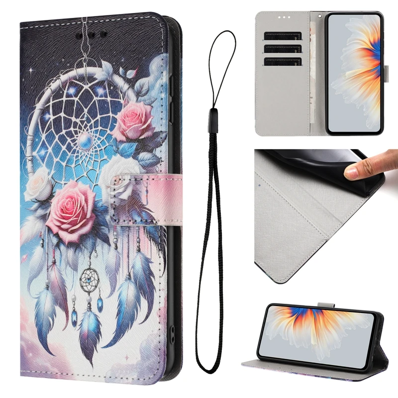 Elegant Wallet Flip Phone Case with Painted Design - Premium Protection and Style
