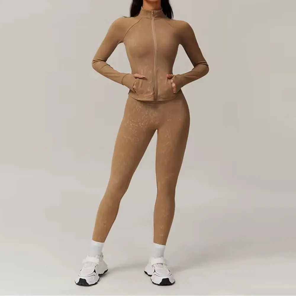 2Pcs Fitness Set Women Workout Suit Quick-Drying Yoga Gym Jackets Running Sportswear