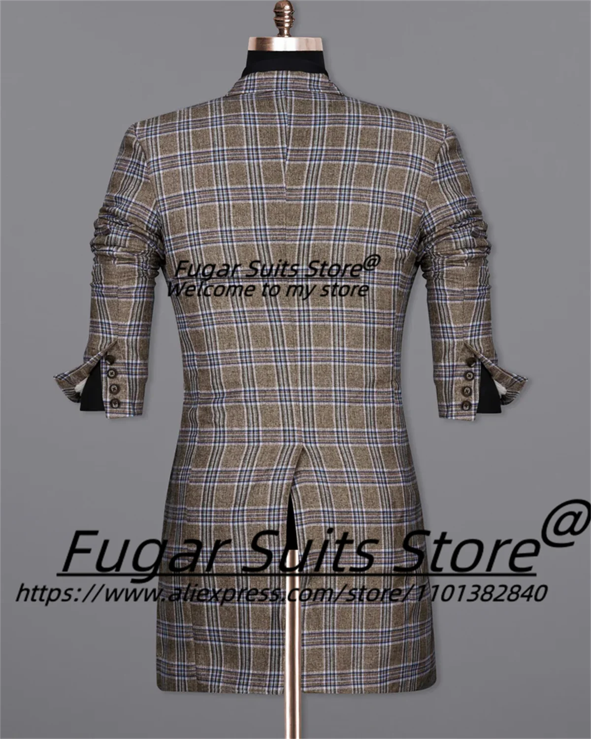 Business Plaid Long Men Suits Custome Made double-breasted Groom Formal Tuxedos 2 Pieces Sets Classic Male Blazer Ropa Hombre