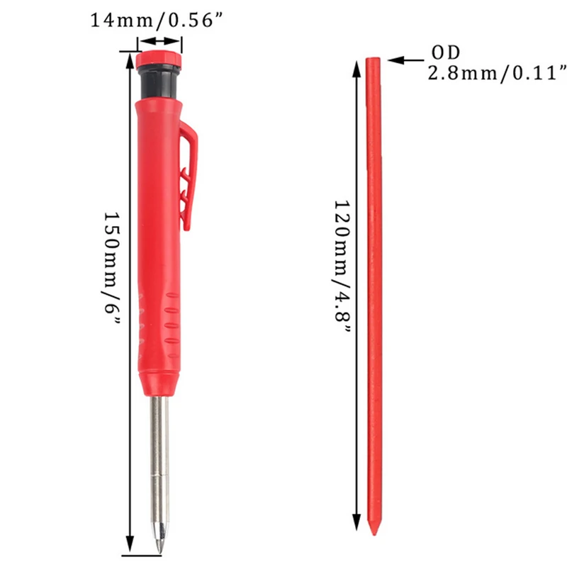 Solid Carpenter Pencil with Refill Lead and Built-in Sharpener for Deep Hole Mechanical Pencil scribing Marking Woodworking Tool images - 6