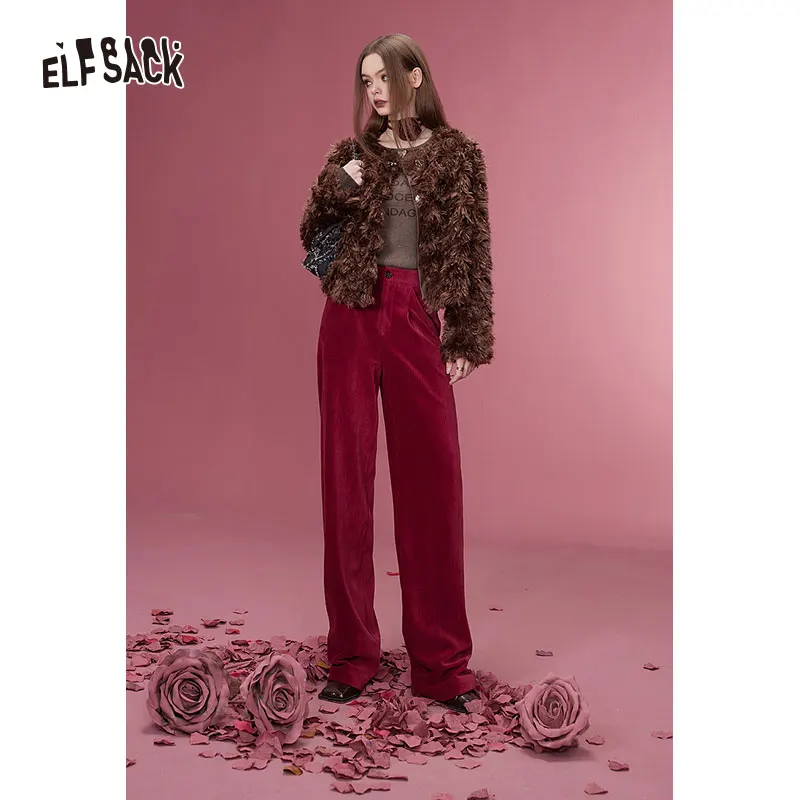 ELFSACK Korean Fashion Corduroy Pants Women 2023 Winter New Sports Trousers