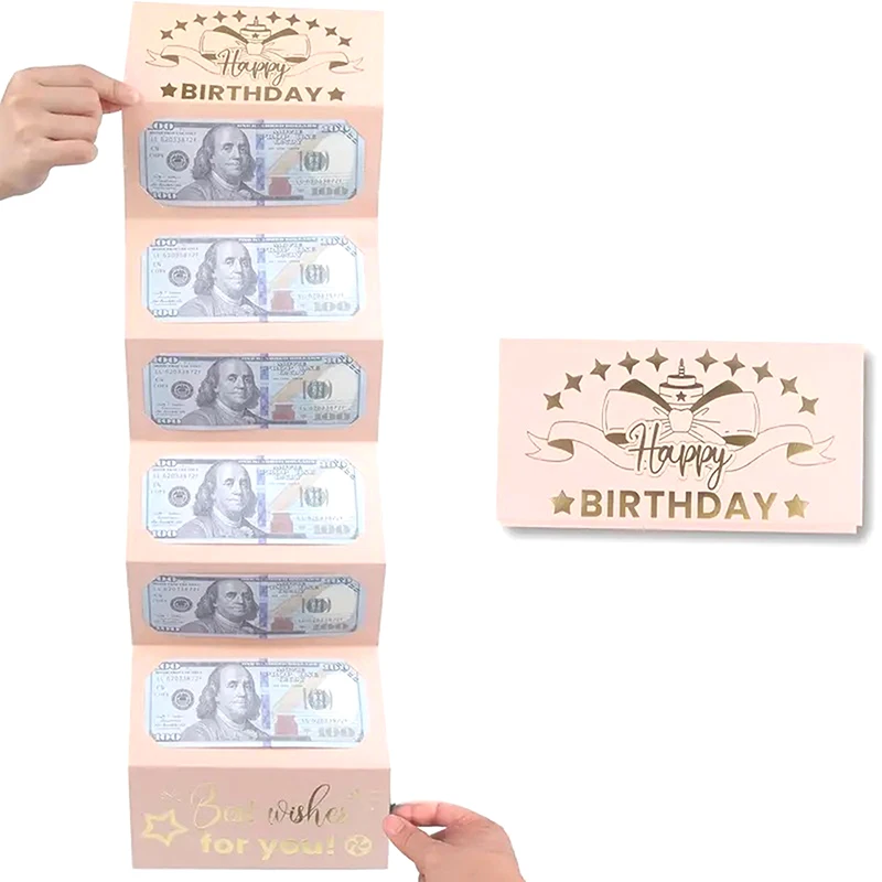 TY 1Pc Money Birthday Card Folding Cash Holder Paper Greeting Envelop Birthday Money Box For Kids Teens Birthday Cash Envelopes