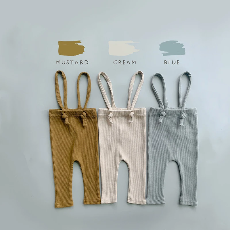 Description Picture 3 of itemAutumn New Cotton Pants with Elastic Bottom Straps for Newborn Boys and Girls Carrying Straps Jumpsuit Simple Solid Color Long