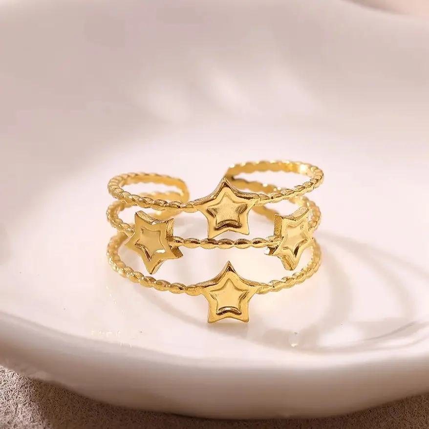 Fashion Adjustable Ring Stainless Steel Gold for Women Star Color Party Gift