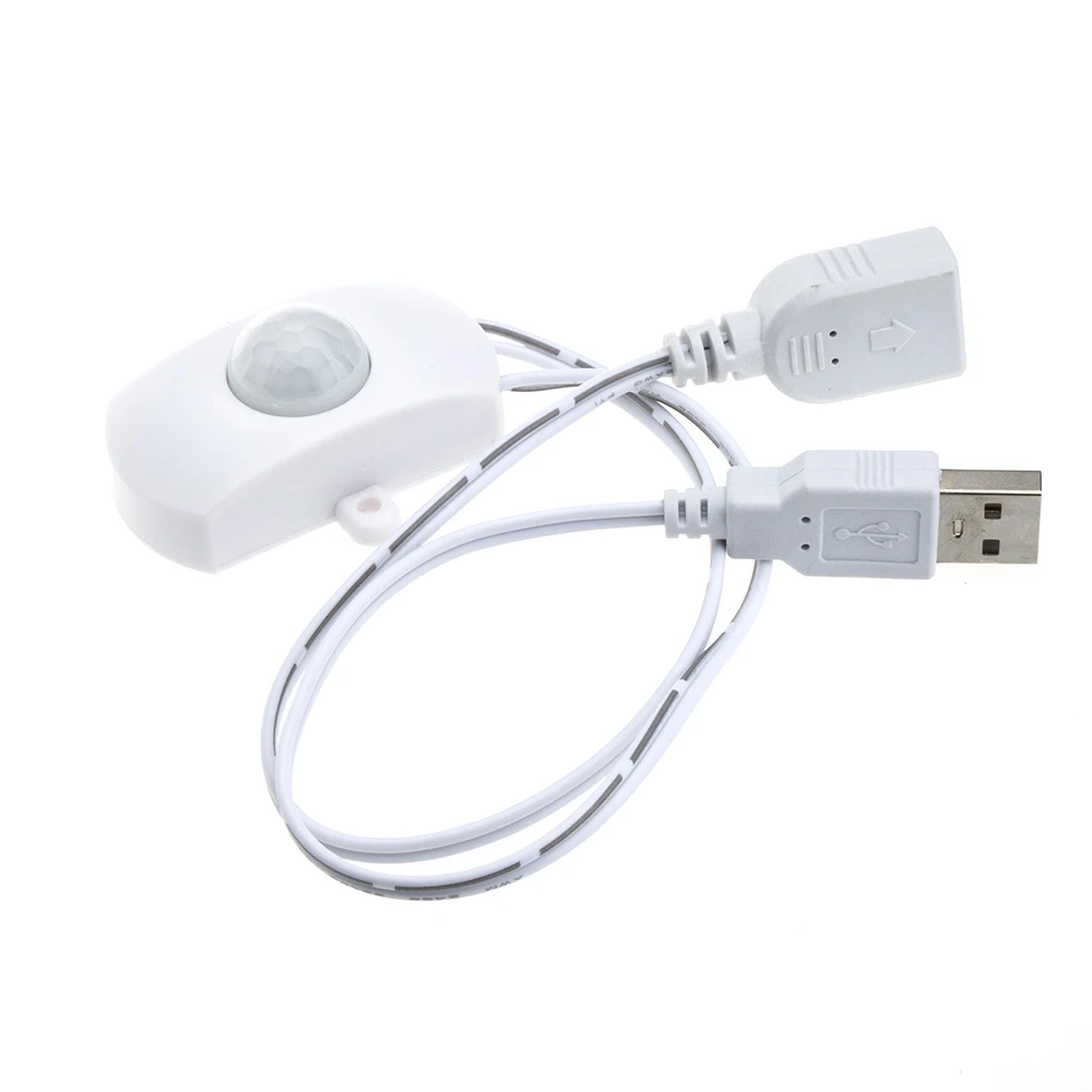 Tosuny PIR bewegingsmelder schakelaar, 2A DC 5-24V PIR LED-licht lamp bewegingsmelder detector automatische schakelaar, USB-interface, 120 graden detectiehoek ( wit