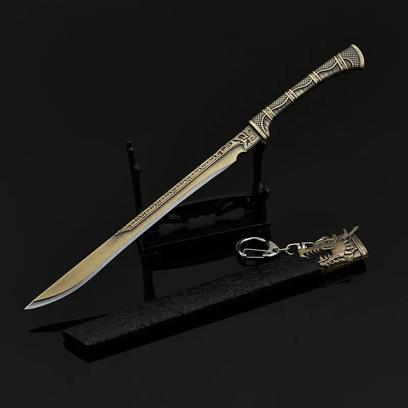 22cm Medieval Sword Famous Longquan Sword Toy Dragon Tiger Knife All Metal with Sheath Weapon Model Ornaments Collections Gifts 5