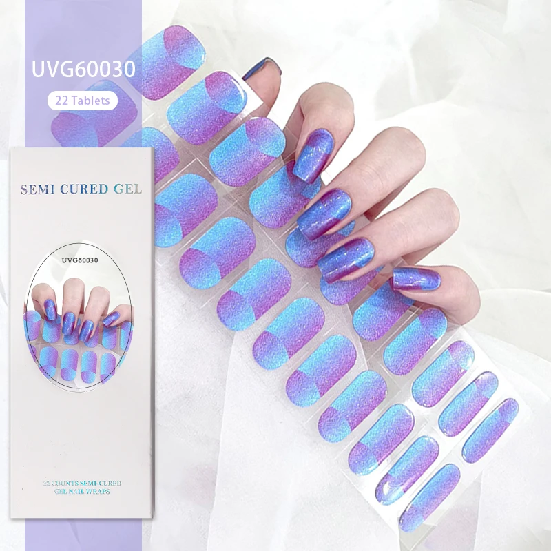 22 Strips Light Blue UV Semi-cured Gel Nail Stickers Waterproof Half Baked Full Cover  Stickers UV Lamp Required Nail Charms