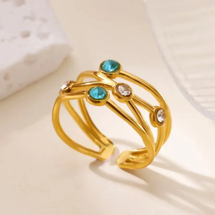 Zircon Rings Stainless Steel Gold Color Geometric Ring For Women