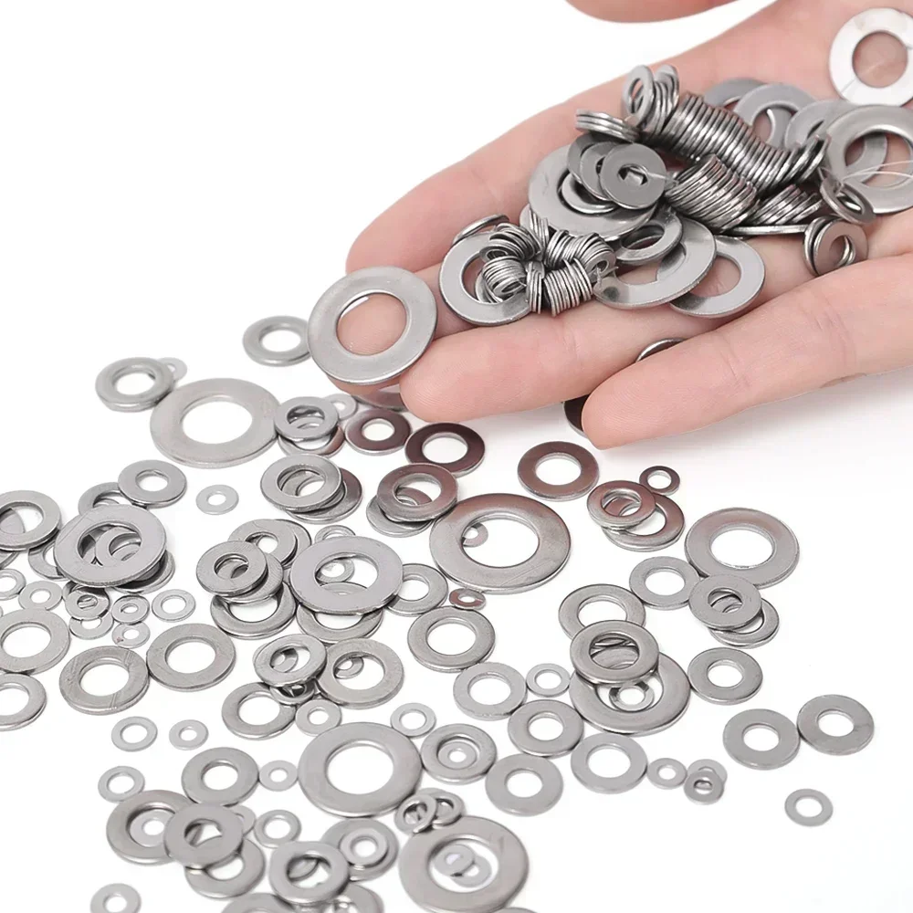 Stainless Steel Washers 304 Metal O Ring Fasteners Gasket Set Assortment Kits M2-M10 Flat Washer Grommets