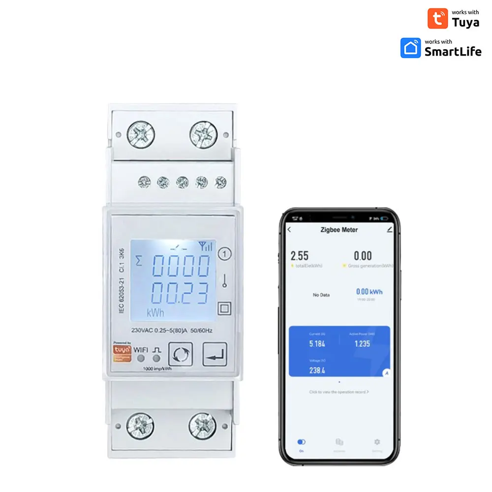 

Tuya WiFi Bidirectional Energy Meter Single Phase 80A kWh Power Monitor Wattmeter Voltmeter Ampermeter 110 240VAC Remote Control