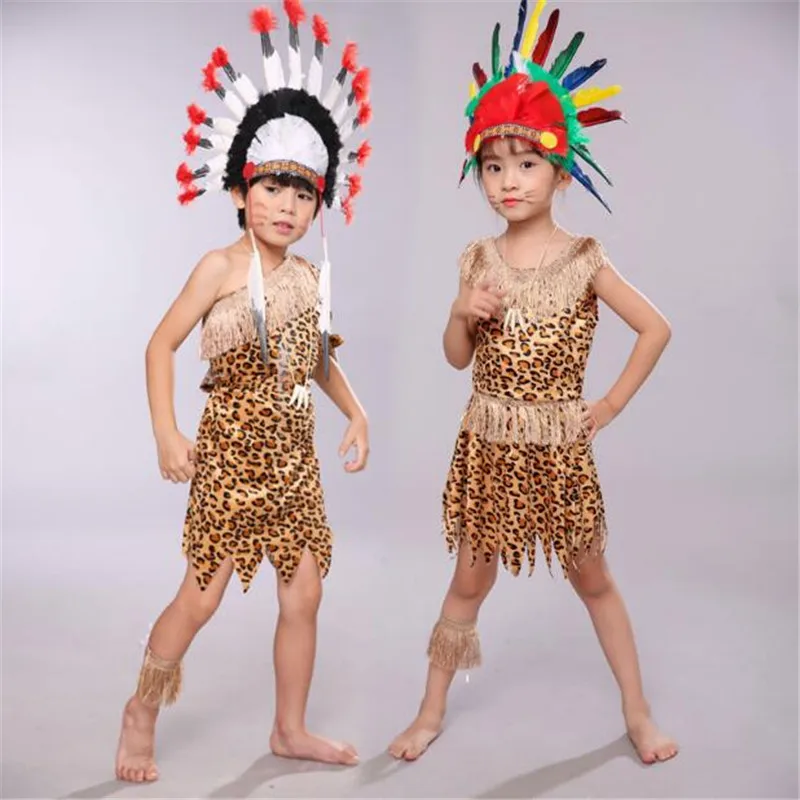 2022 Halloween Savage Kids Tribal Primitive Clothing Aboriginal Caveman  Carnival Leopard Boys Girls Croods Party Cosplay Costume - Cosplay Costumes  - AliExpress