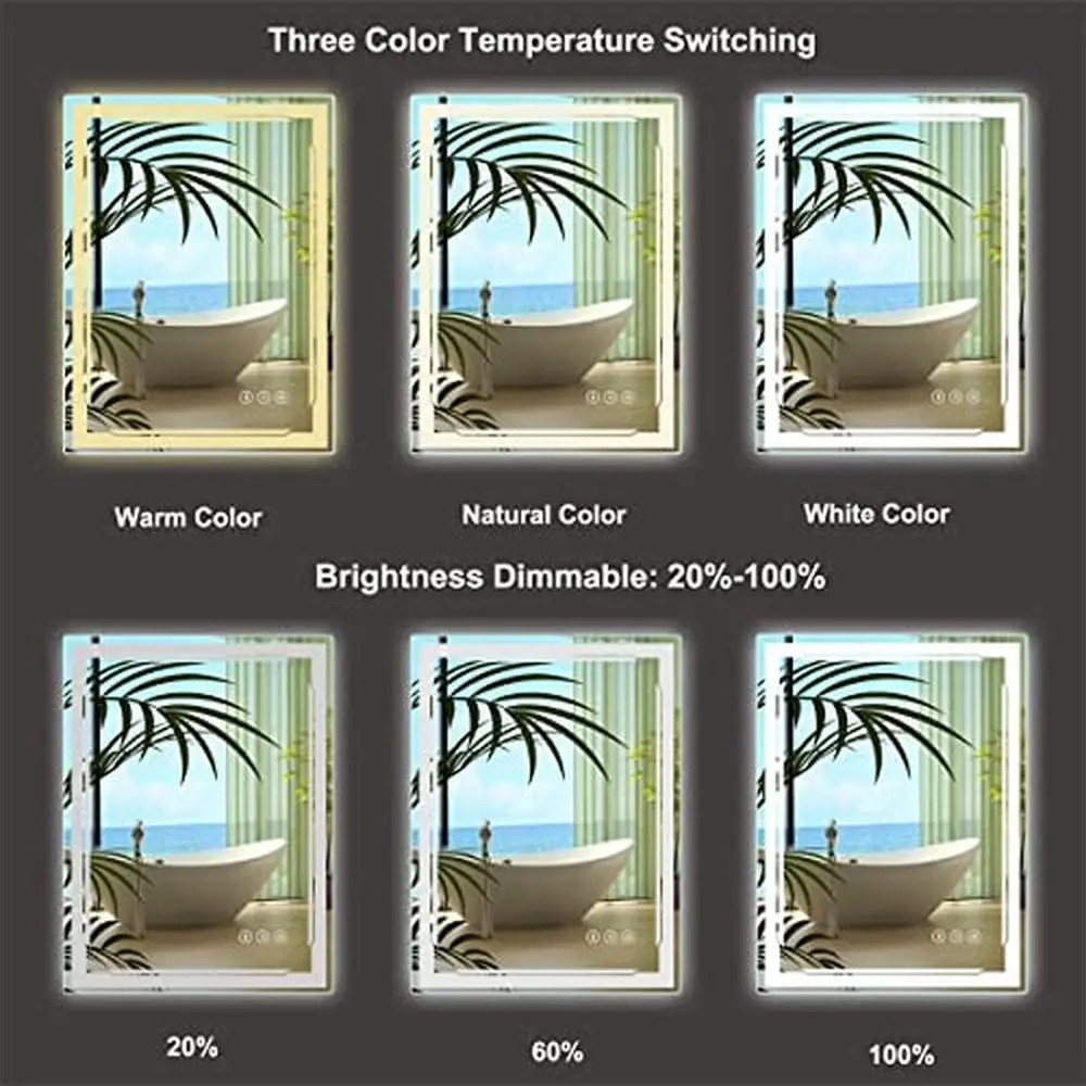32x24 Smart LED Bluetooth Speaker Bathroom Vanity Mirror with Anti-Fog & 3 Lights Setting Wall Mount Mirror IP54 Waterproof