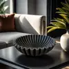 Decorative Bowl Modern Black Ruffle Resin Handcrafted Fluted Bowl Heavy Duty Centerpiece Desktop Decoration Fruit Bowl 4