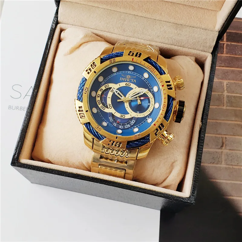 Men's large dial waterproof 3-eye steel ring and PU strap OGDA sports watch watch chain series quartz watch