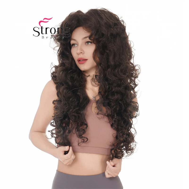 StrongBeauty 30 дюймов длинный толстый кудрявый коричневый классический парик с крышкой