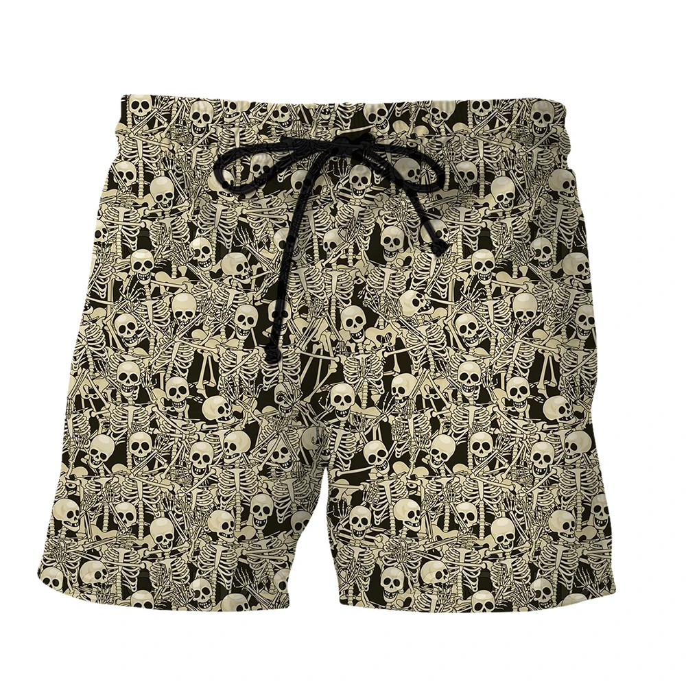 2022 New Fashion Men Gym Shorts Fitness Clothing Summer Men Personality Full Skeleton Print Short Pants Outdoor Sports Knickers