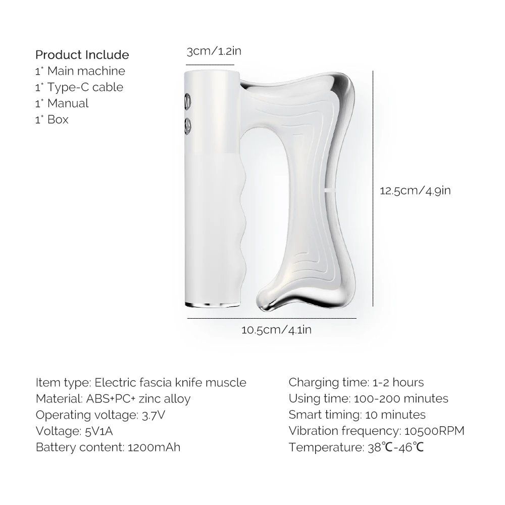 Massagerare visad med tillbehör på display