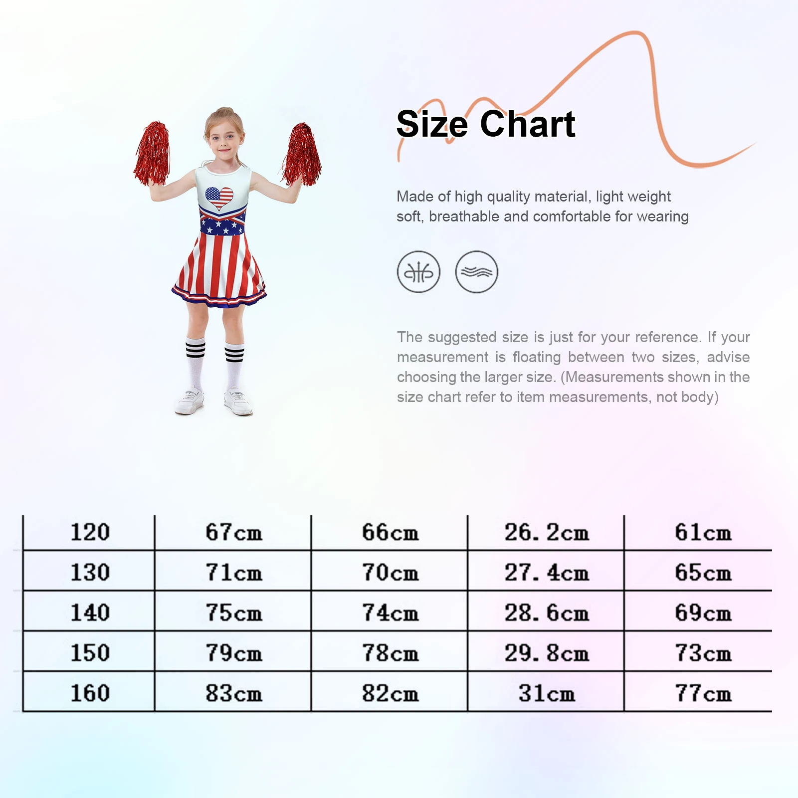 Kids Girls Cheer Leader Costume School Sports Cheerleading Uniform Print Ruffled Dress with Pom Poms Stripe Sock Cheer Outfit